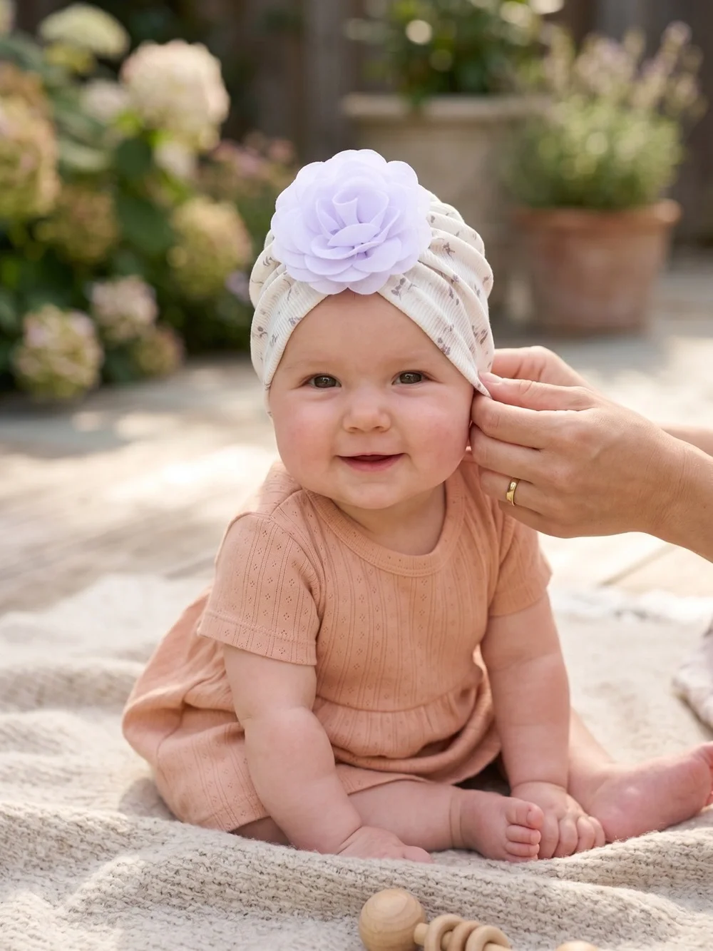 Handmade Baby Girl Floral Turban Hat with Flower Detail